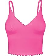 Sunzel Tank Top for Women, V Neck Seamless Ribbed Crop Camisole with Ruffles