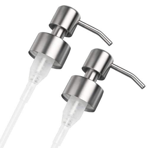 2 Stück Seifenspender Pumpkopf, Pumpe, Aufsatz, Ersatzpumpe - Seifenpumpe Edelstahl Für 28 mm Gewinde Flasche (Silber Gebürstet)
