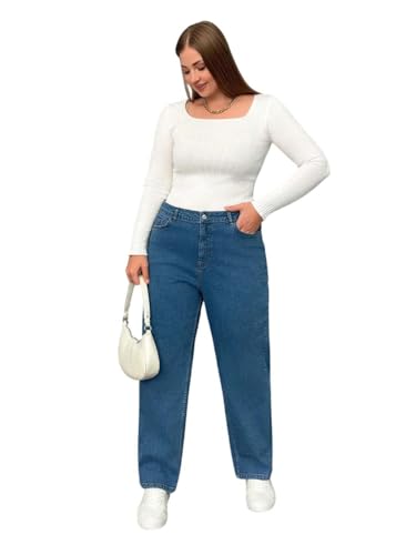 Image of KOTTY Plus Size Women's High Waist Straight Denim Jeans Comfortable Wear for Work Casual Use