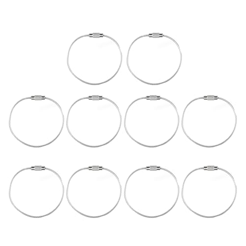 Psdndeww 10 Pcs Keychain Cables Wire Stainless Steel Key Rings Rope Rustproof Luggage Label Loop for Sports Travel Hangings