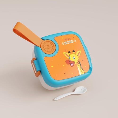 Image of Darkpyro Colorful Kids Bento Lunch Box Set with Compartments | BPA-Free, Microwave & Dishwasher Safe, Includes Utensils and Cute Lid Design | Ideal for School & Travel Meals - Orange