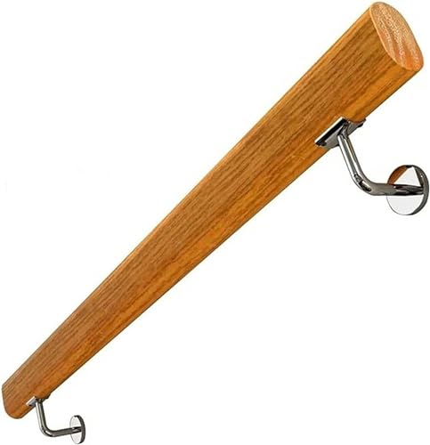 CIADAZ Juego completo de pasamanos de madera de 0,3 m a 6,1 m, para ancianos y niños, barandilla antideslizante para escaleras con soporte de metal