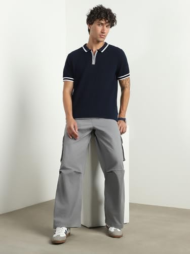 Image of NOBERO Men's Textured Polo Shirt, 100% Cotton Flat Knit, Regular Fit, Vibrant Hues, Classic Polo Collar, Soft & Breathable Casual Wear
