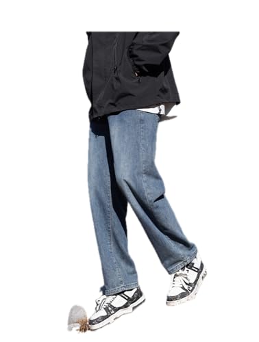 Jeans Pants Trousers Denim Spring Ice Silk Handsome Half Elastic Waist Loose Casual Trendy Port Style Cowboy2