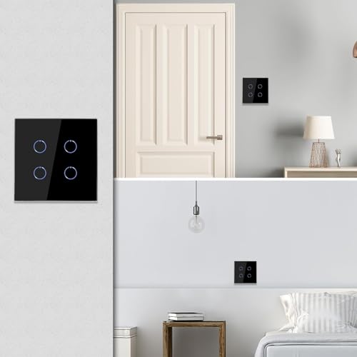 Image of QNQ SMART WiFi TOUCH SWITCH 1 GANG (20 amps) 4000 WATTS /SWITCH GLASS :SUITABLE FOR A /C. WATER HEATER. Home Automation. fits in 2 module concealed board (BLACK)