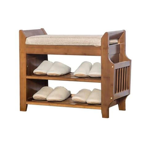 Banc de rangement à chaussures compact avec tiroir caché et support latéral pratique