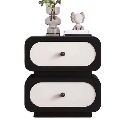 HJYBFA Mesita de Noche con Dos Compartimentos, Madera Maciza, Forrada en Cuero, mesita de Noche para Dormitorio y Sala de Estar (Negro)