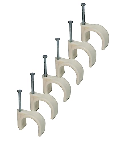 White Round Cable Clips with Fixing Nail K-Type 50pcs (25mm)