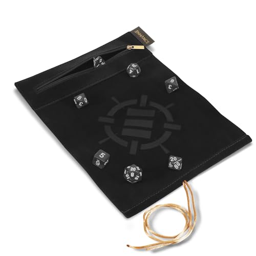 ENHANCE Tapete de Dados Roll on a Scroll y Juego de Dados Acrílicos de 7 Piezas - Estuche de Dados de Terciopelo, Soporte para Dados y Bandeja Compatible con DND y Otros Juegos de Mesa - Negro