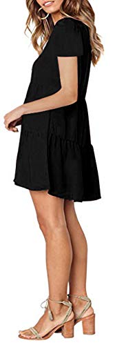 Pinup Angel Black Women's Short Sleeve Tunic Dress V Neck Loose Flowy Swing Shift Dresses #TOP2