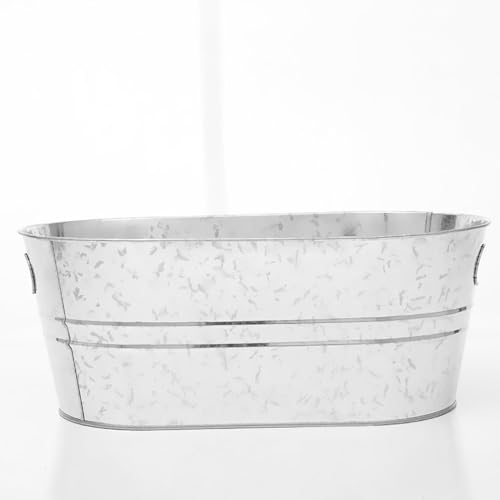 EHJRE Galvanized Bucket,Galvanized Oval Beverage Tub,Large Galvanized Steel Metal Oval Tub,Rustic Vintage Storage Oval Tub - Thumbnail 3