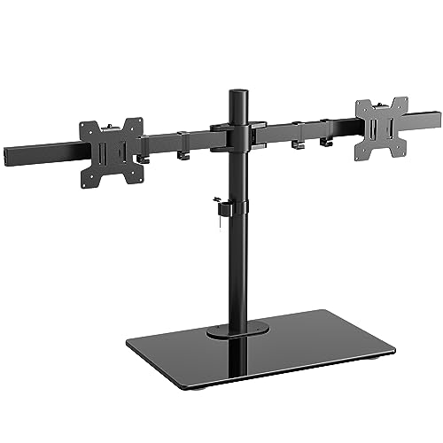 WALI Dual Monitor Stand for 13 to 27 Inch Screen, Freestanding Dual Monitor Arm with Tilt Swivel Rotate Extension, Height Adjustable Monitor Stand, Holds Up to 10 KG/Arm, VESA 75 & 100mm (GMF002)
