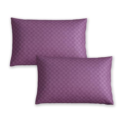 Image of Trance Home Linen 300TC 100% Cotton Jacquard Checks Pillow Covers | Set of 2 Pillow Cases |Standard Size (18 x 28 inch, Plum)