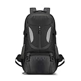 Mochila impermeable para hombre y mujer, 60 L, para senderismo, camping, gran capacidad, con múltiples compartimentos frontales reflectantes, Negro -