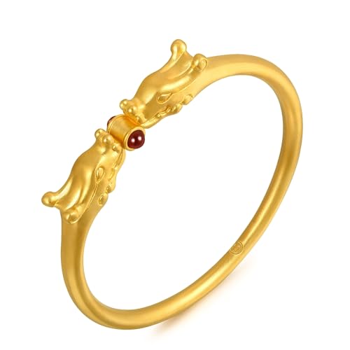 Image of CHOW SANG SANG 999.9 24K Pure Gold Cultural Blessings Double Dragon Red Agate Bangle for Women & Men(09 Wrist size 15.5-16.5cm) 92316K Price-by-Weight 41.17g Gold