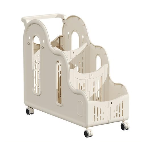 OXIZER ホームジム収納ラック ボールラック 折りたたみ式 大容量 キャスター付き サイドフック フィットネス機器収納ボックス 組み立てが簡単 ジム ヨガスタジオ ホームスタジアム ガレージ ジム 学校 スポーツ用品 (ハンドルタイプ,クリーム)