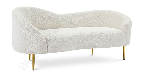 Image of Rosewood Luxury Curved Sofa in Premium Boucle Fabric | Solid Wood Structure | High Density Foam | Sturdy Golden Legs | Comfortable & Stylish Couch for Modern Living Room (Cream, 2 Seater)