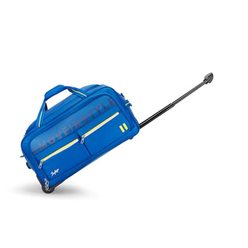 Image of Skybags Muse 46 Liters Polyester 58 cm Medium Size | Stylish Duffel Trolley Bag with Two Wheels, Two Stage Push Button | Premium Zipper, Travel Bag | 3-Year International Warranty - Unisex (Blue)