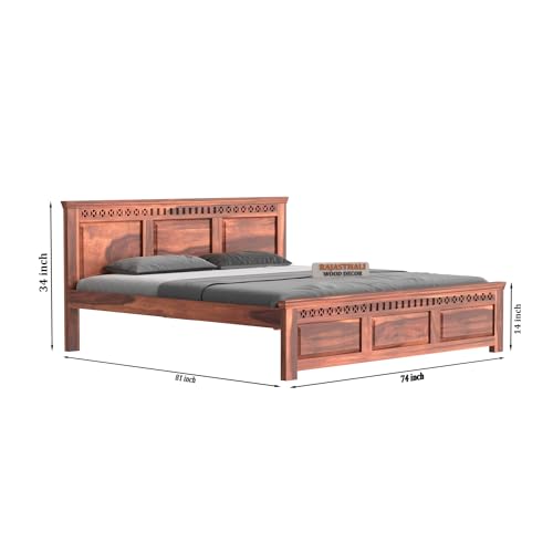 Image of Kuber Sheesham Wood King Size Bed Without Storage (81x74 Inch) | Wooden Double Bed Cot for Bedroom Furniture | Modern Palang Design for Home & Hotels | Honey Finish
