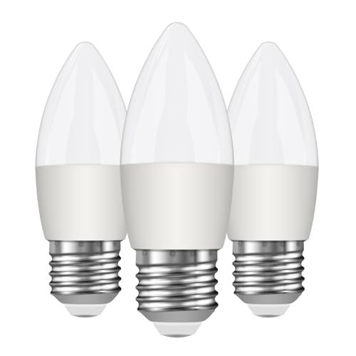 Ddlisu Edison E27 LED Screw Bulb, Large Screw 5W Energy Saving E27 Candle Light Bulbs, ES C37 Chandelier Light Bulbs, 450LM Cold White 6000K Lamps, Non-dimmable, Pack of 3
