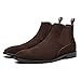 OXNGDMDM Men's Suede Chelsea Boots Cap Round Toe Low Heel Classic Side Elastic Band Slip On Comfortable Fashion Dress Ankle Boots for Work Business Daily Wear (Coffee,10.5)