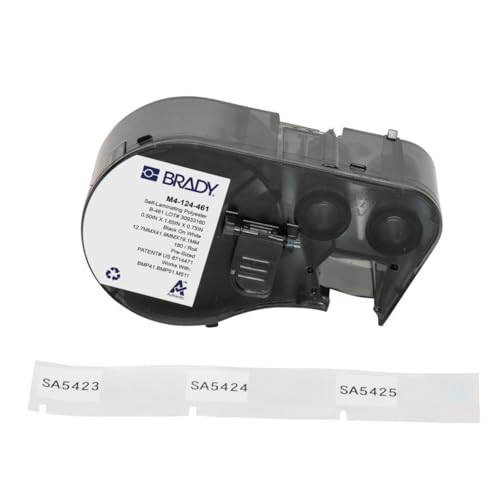 Brady Ruban d'étiquettes pour imprimantes d'étiquettes M410, M510 & M511 - Étiquettes industrielles autocollantes - Noir sur blanc (41,91 mm x 12,70 mm) - M4-124-461