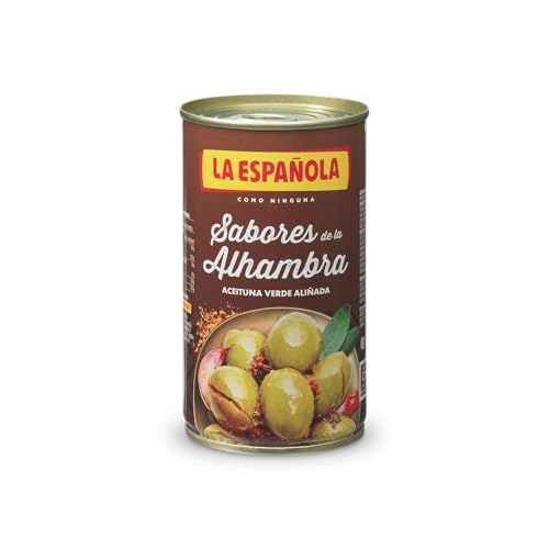LA ESPAÑOLA Aceituna Aliñada Partida con Ajo y Pimiento, Sabores de la Alhambra, 150 g