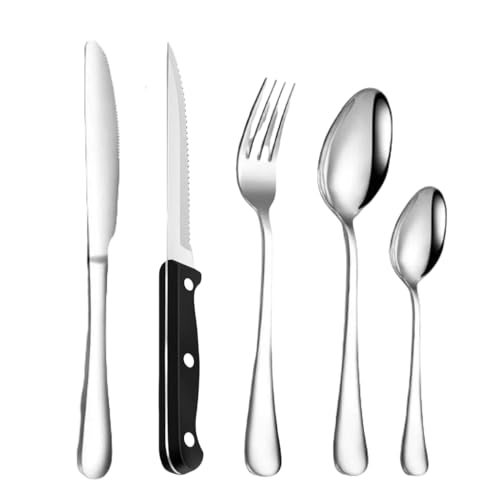 Opiniones y reviews de Cuberterías combinadas comprados en linea. 46 Juego de cubiertos de plata de 40 piezas - cuberteria de acero inoxidable con cuchillo para carne - Cubiertos de plata pulidos con espejo con cuchillo de cena/cucharas/tenedores...