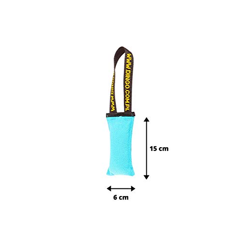 Dingo Hundespielzeug Beisswurst Agility Baumwolle mit Griff handgefertigt für Bisstraining Apportieren Schwimmend Schwimmfähig 15 x 6 cm Blau 15602