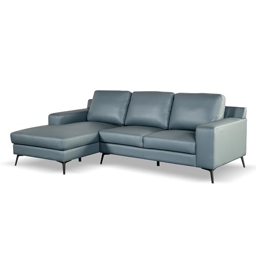 Furniture of America Ronan Modern Leather Sectional Sofa with Chaise and Pillows, L Shaped Couch for Living Room, Bedroom, FSC Certified, Left-Facing, Blue