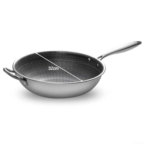 Pumixiy Cooking Pot Stainless Steel Wok with Lid for Honeycomb 3-Ply Thickened Fry Pan for Less Smoke Compatible with Gas and Induction Stoves(32CM) - Image 3