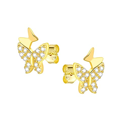 Boucles d'oreilles femme papillon glossé et pierres de piercing zircon