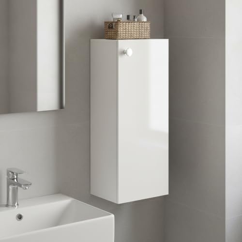 Image of FURNEASER Marbin Modern Engineered Wood Bathroom Storage Cabinet with Door | Wall Mount Utility Organizer for Wash Area, Living Room & Bedroom | Space Saving Multipurpose Unit (White)