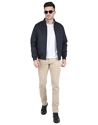 Image of Monte Carlo Mens Blended Polyes Navy Blue Solid Collar Jacket
