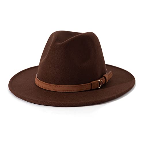 Image of Lisianthus Men & Women Vintage Wide Brim Fedora Hat | Classic Belt Buckle Decor, Adjustable Drawstring, Inner Breathable Sweatband, Timeless Style, Ideal for Travel & Daily