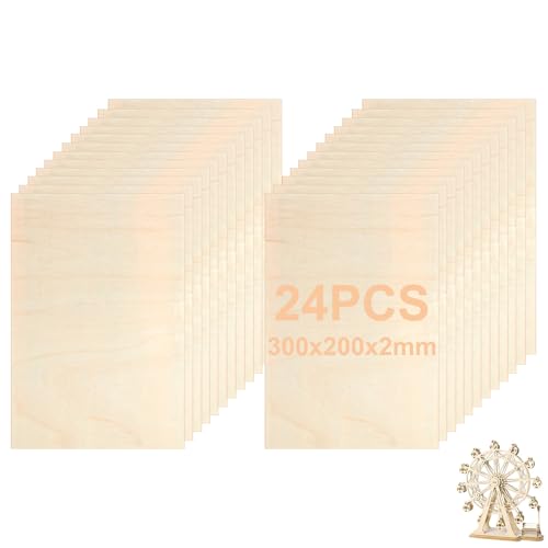 WOPPLXY 24 piezas de madera de balsa, 300 x 200 x 2 mm, tablero de madera aglomerada para modelo, bricolaje carpintería, pintura, arte y manualidades, decoración