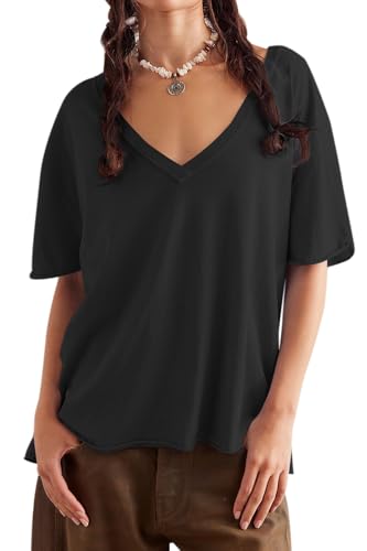 Womens Oversized T Shirts Loose Fit V Neck Short Sleeve Tops Summer Casual Blouse Trendy 2025 Basic Tee