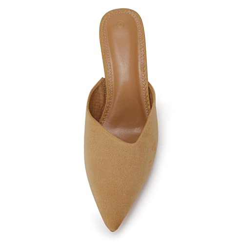 Image of Coutgo Womens Pointed Toe V Cut Mules Chunky Block Heels Slip On Clogs Fashion Office Slides Shoes