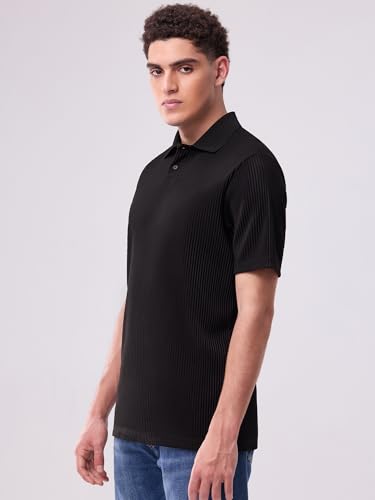 Polo para hombre de manga corta con tejido acanalado texturizado y botones, ideal casual para verano, trabajo y vacaciones miniatura 2