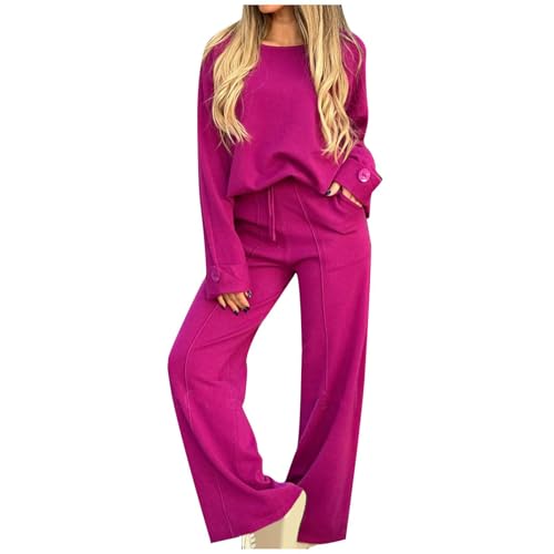 Womens Lounge Sets Long Sleeve Tops and Wide Leg Pants 2 Piece Loungewear Sweatersuits with Pockets