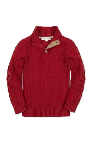 Image of Hope & Henry Boys' Mock Neck Cable Sweater with Button Placket