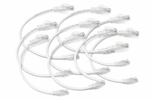 Cable de red Cat 6A Slim Patch Cord 1 ft blanco 10 unidades miniatura 3