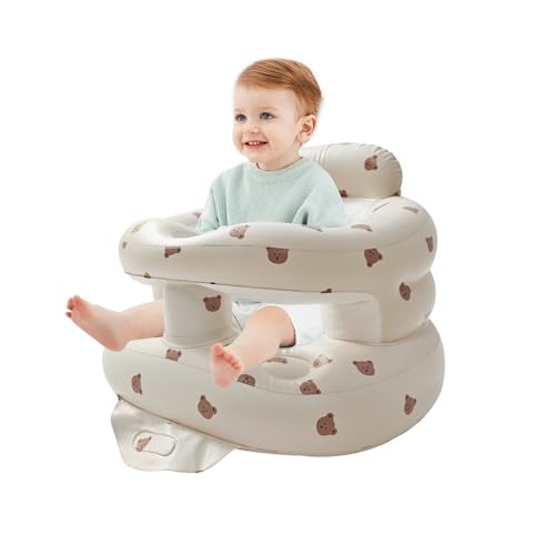 Image of Portable Inflatable Baby Seat with Safety Fence - Sit-Up Chair for Infants & Toddlers | Secure Baby Floor Seat for Sitting Practice | Lightweight Design with Built-in Air Pump(Bear)
