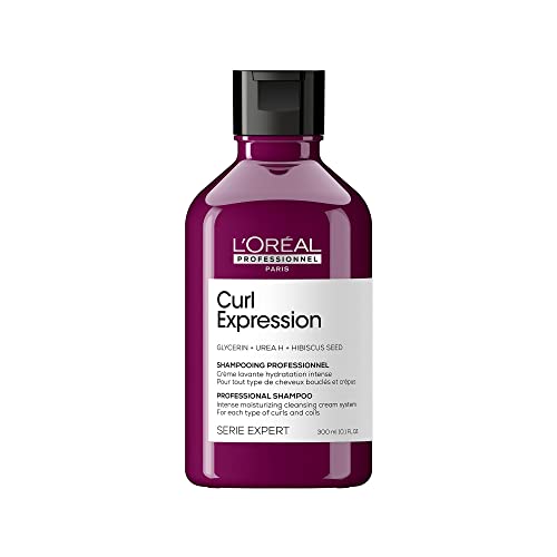 L'Oréal Professionnel Moisturising & Hydrating Shampoo, For Curly & Coily Hair, With Glycerin, Urea H and Hibiscus Seed Extract, Serie Expert Curl Expression, 300 ml