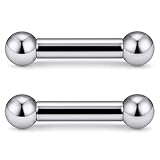 Ftovosyo G23 Titanium PA Ring Internally Threaded Straight Barbell Nipple Ring 8G 16mm Tongue Rings Body Piercing Jewelry for Woemn 2Pcs