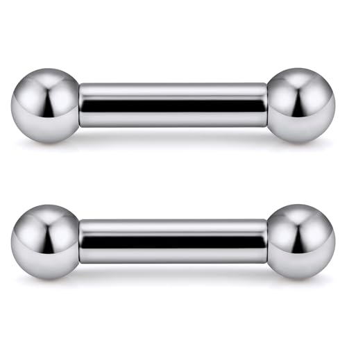 Ftovosyo G23 Titanium PA Ring Internally Threaded Straight Barbell Nipple Ring 6G 12mm Tongue Rings Body Piercing Jewelry for Woemn 2Pcs