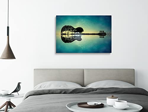 Pavaieics Guitar Wall Art Canvas Poster Prints Music Art Wall Decor Abstract Guitar Tree Island Picture Artwork For Bedroom Living Room Music Room Wall Decoration - 24X36 Inch #TOP5