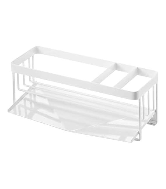 Yamazaki Home Tower Self-Draining Sponge And Soap Bottle Rack, Kitchen Sink Organizer Metal Holder With Removable Tray - Steel