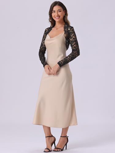 Allegra K Floral Lace Bolero Shrug for Women Elegant Long Sleeve Sheer Cropped Lace Cardigan4