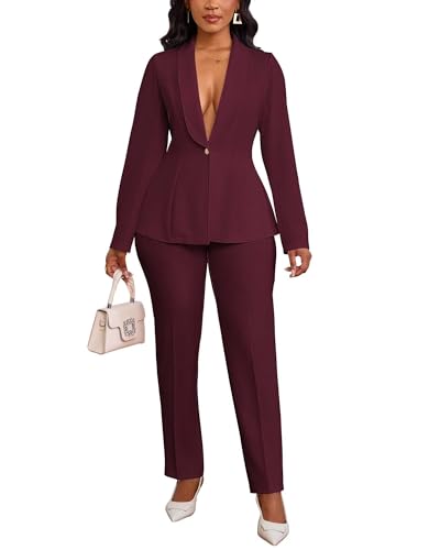 Kafiloe Pant Suits for Women Dressy Long Sleeve Blazer Sets 2 Piece Outfit Business Casual Work Set2